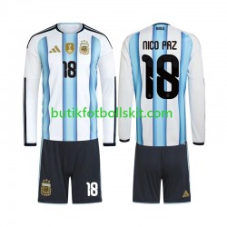 Argentina Nico Paz 18 Barn Hemma Matchtröja World Cup 2026 Långärmad