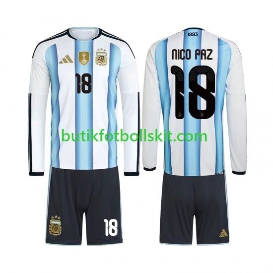 Argentina Nico Paz 18 Barn Hemma Matchtröja World Cup 2026 Långärmad