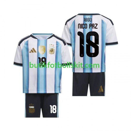 Argentina Nico Paz 18 Barn Hemma Matchtröja World Cup 2026 Kortärmad