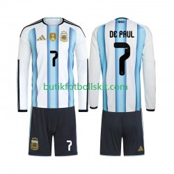 Argentina Rodrigo De Paul 7 Barn Hemma Matchtröja World Cup 2026 Långärmad