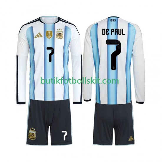 Argentina Rodrigo De Paul 7 Barn Hemma Matchtröja World Cup 2026 Långärmad