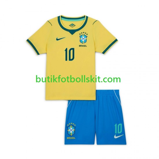 Brasilien Vinicius Junior 10 Barn Hemma Matchtröja World Cup 2026 Kortärmad