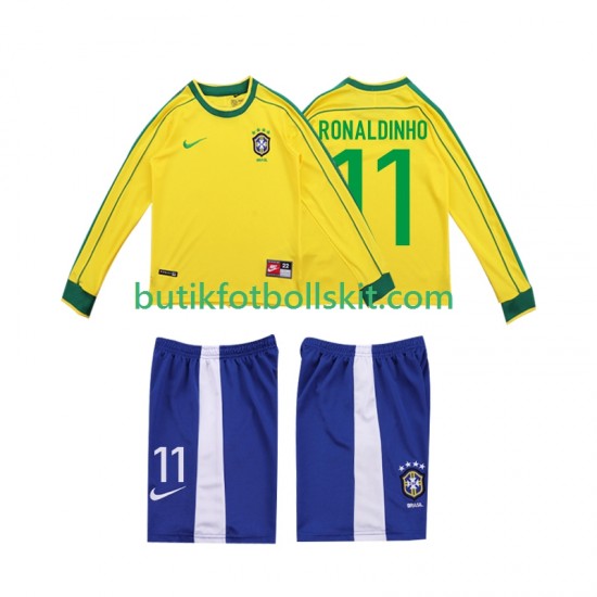 Brasilien RONALDINHO 11 Retro Barn Hemma Matchtröja 1998 Långärmad