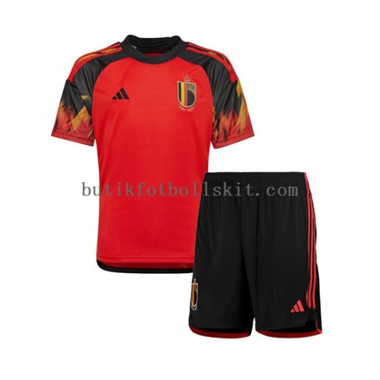 Belgien Barn Hemma Matchtröja World Cup 2022 Kortärmad