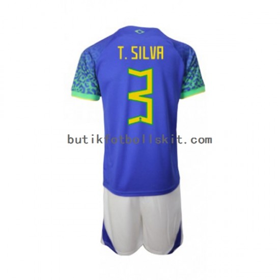 Brasilien Thiago Silva 3 Barn Borta Matchtröja World Cup 2022 Kortärmad