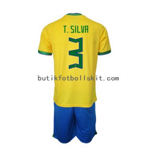 Brasilien Thiago Silva 3 Barn Hemma Matchtröja World Cup 2022 Kortärmad