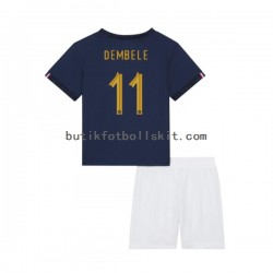 Frankrike Dembele 11 Barn Hemma Matchtröja World Cup 2022 Kortärmad