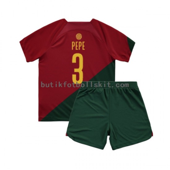 Portugal PEPE 3 Barn Hemma Matchtröja World Cup 2022 Kortärmad