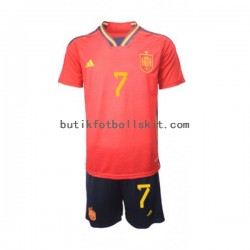 Spanien Alvaro Morata 7 Barn Hemma Matchtröja World Cup 2022 Kortärmad