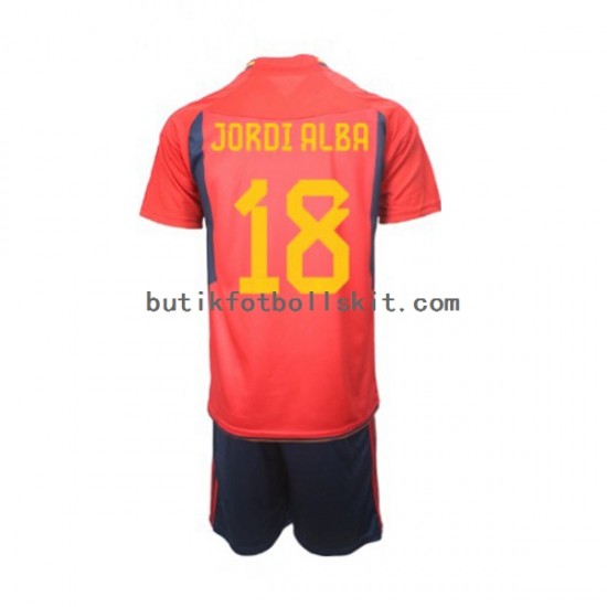 Spanien Jordi Alba 18 Barn Hemma Matchtröja World Cup 2022 Kortärmad