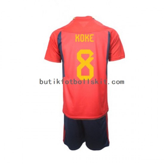 Spanien Koke 8 Barn Hemma Matchtröja World Cup 2022 Kortärmad